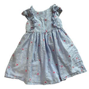 OshKosh B'gosh Girls Size 5 Blue Heart Print Ruffle Dress Casual